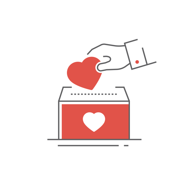 Main qui met un coeur dans une boite